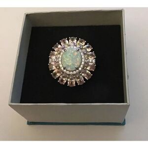 Gorgeous Ethipoian Opal~Pink & White Sapphire Sunburst Cocktail Ring Sz 8~925 SS